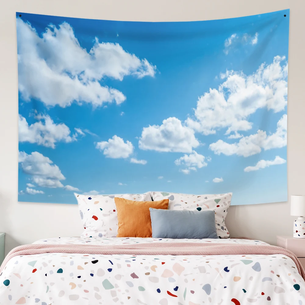 Blue Sky and White Clouds Tapestry Home Room Wall Hanging Bohemian Psychedelic Wall Decoration Beach Towel Hanging Wall Tapestry