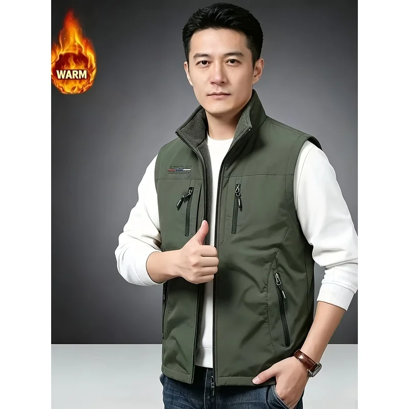 Mens Clothing Autumn and Winter Reversible Vest Men's Velvet Thickened Polar Fleece Vest Work Padded Motorcycle Man Spring Best