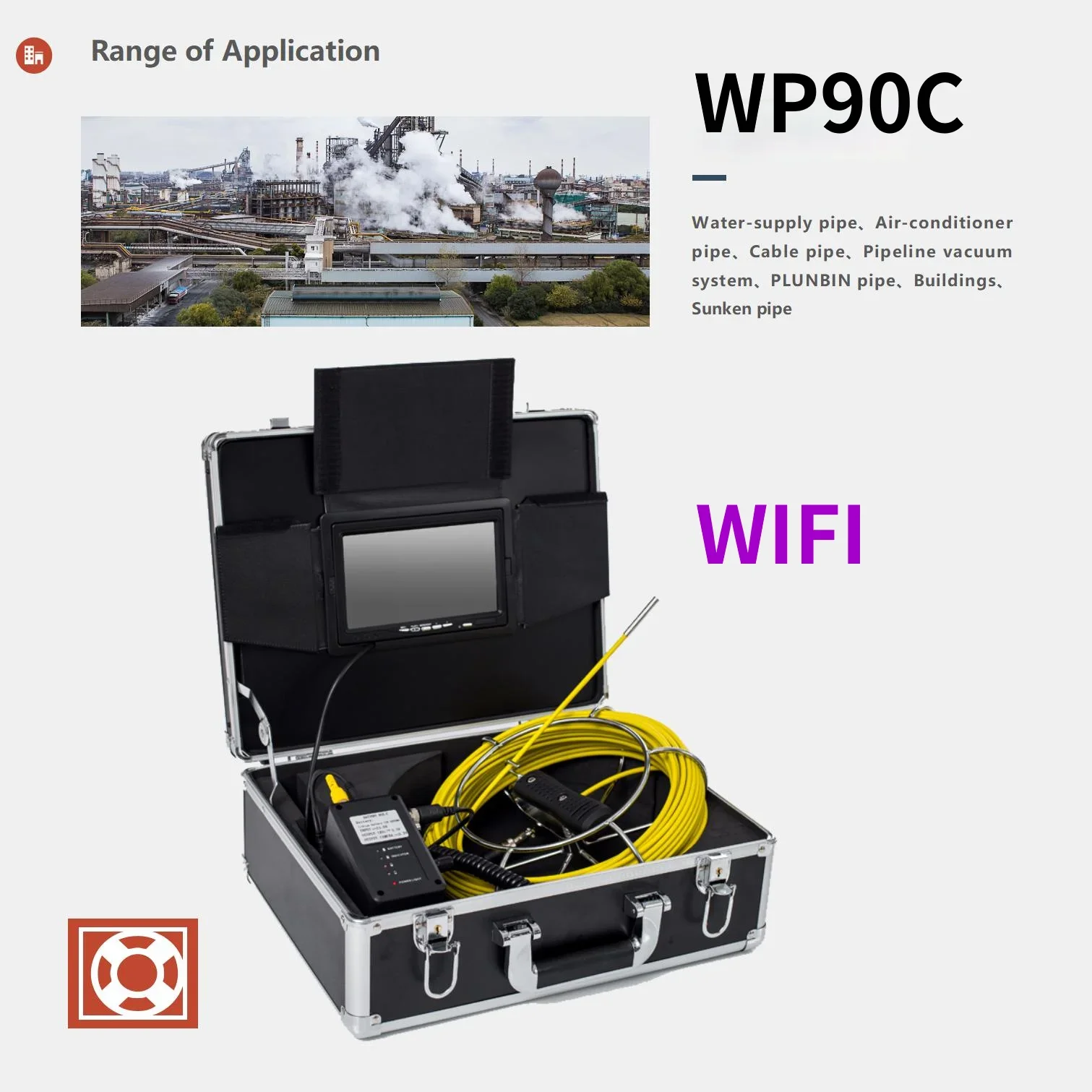 

WP90C WIFI 20M Fiberglass Cable endoscope 4500mAh battery 110 degree pipe industrial digital camera camara 6 PCS white LEDs