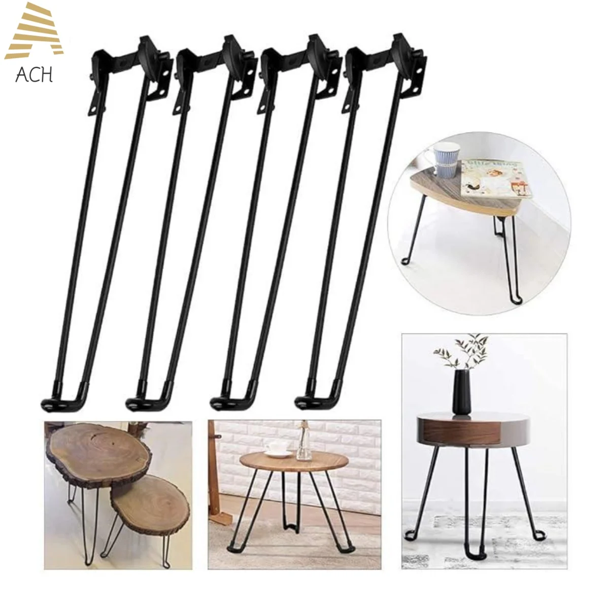 Foldable Hairpin Leg - Metal Table Legs for Furniture Home DIY, Bench, Coffee Table, Laptop, Mini Desk with Screws (Set of 4)