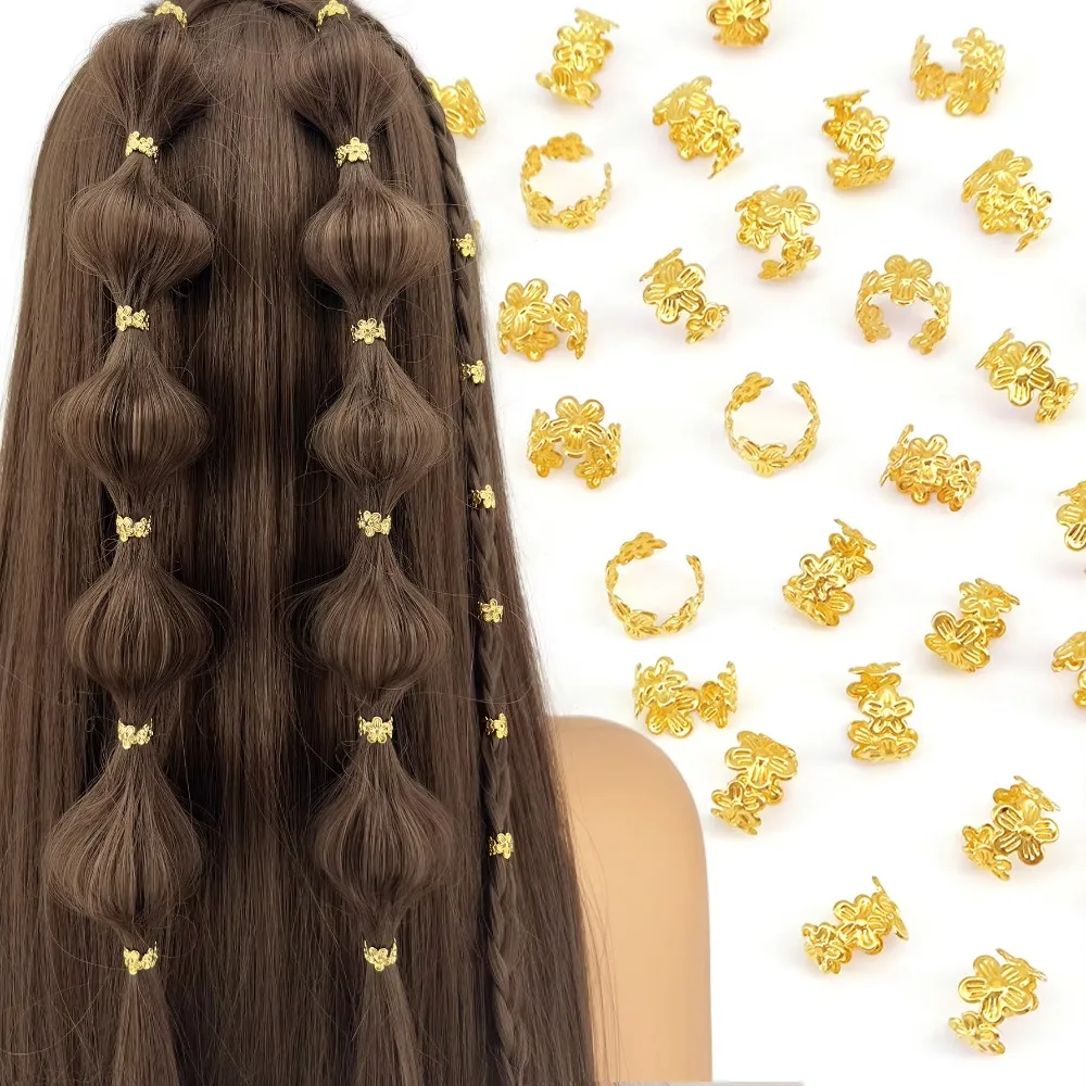 40Pcs Alloy Plum Blossom Retro Dirty Braid Hair Braids Rings Headwear Vintage Hair Pins for Women Girls Hair Jewelry Accessories