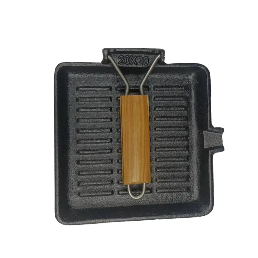Cast Iron Steak Grill Pan Striped Texture Foldable Handle Nonstick Frying Skillet Kitchenware For Induction Stove