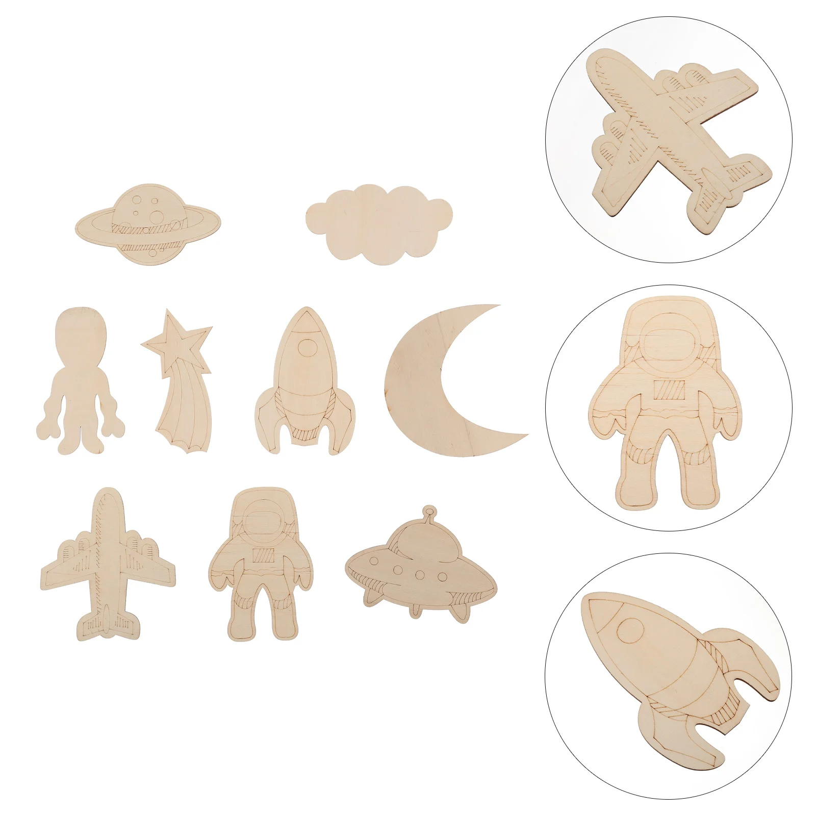 

27pcs Alien Wood Crafts Unfinished Space Wooden Cutouts DIY Paintable Sewing Tools Accessories Birthday Decorations Party