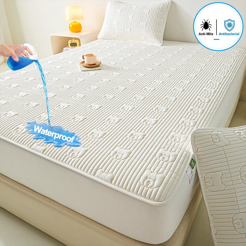 Waterproof Mattress Protector Fitted Mattress Cover Antibacterial Quilted Anti-Mite Bed Pad Cover Hypoallergenic Silent