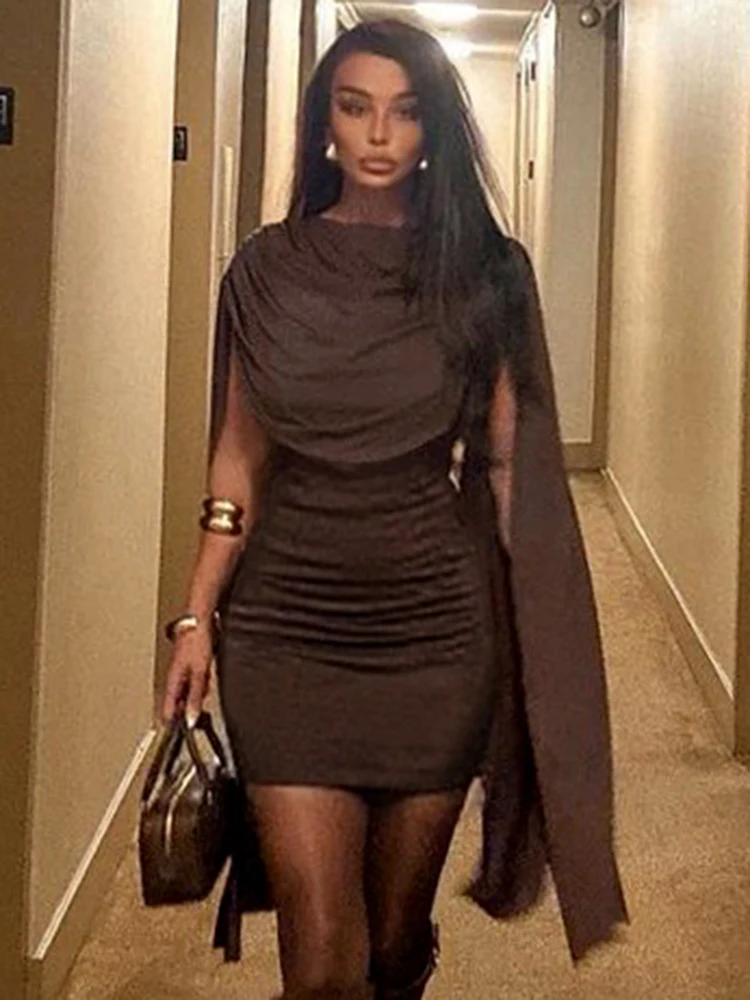 Weird Puss Shawl Patchwork Dress Women Ruched Elegant o-Neck Skinny  Sleeveless Vacation Fashion Trend Casual Simple Mini Bodycon - AliExpress  200000345
