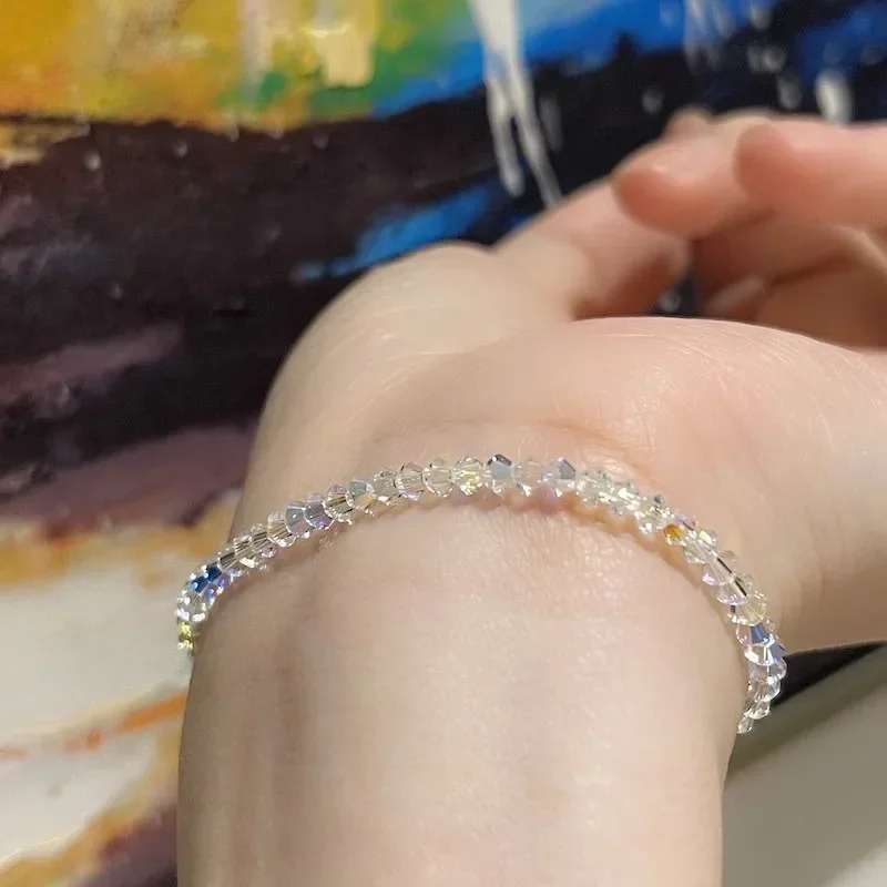 سوار كريستال رفيع أبيض شفاف لامع للنساء ، بسيط ، مجدد ، ملون ، خفيف ، قابل للتمدد ، مجوهرات ، هدية حفلات