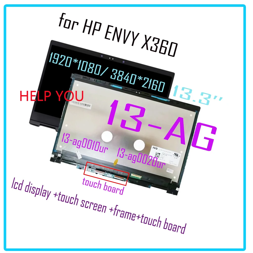 AA+ 13.3’’ LCD For HP ENVY X360 13-AG LCD Display Touch Screen Digitizer Assembly 13Z-AG000 13M-AG0002DX 13-ag0048AU 13-ag0005la