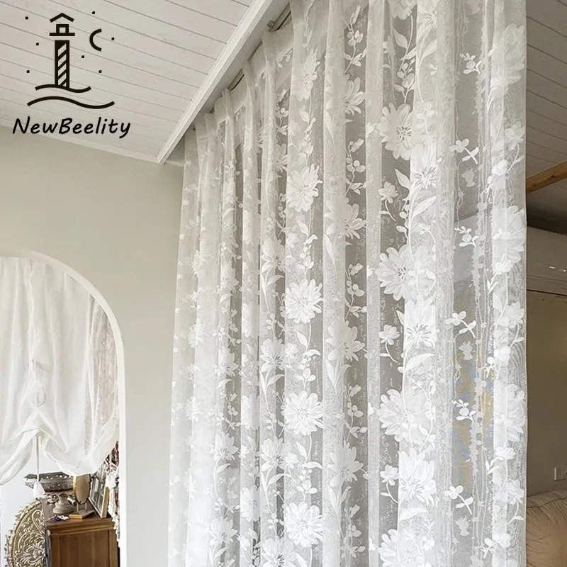 American Fantasy Halbtransparente weiße Spitzen-Tüllvorhänge für Wohnzimmer, Esszimmer, Schlafzimmer, luxuriöse Hochzeitsvorhänge in Sondergröße