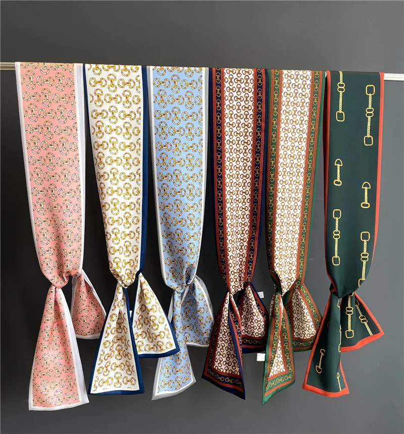 Women Hair Band 2024 Luxury Brand Silk Scarf Ribbon Suit Cravat Hijab Neckerchief Fashion Print Small Tie Neck Bag Decoration