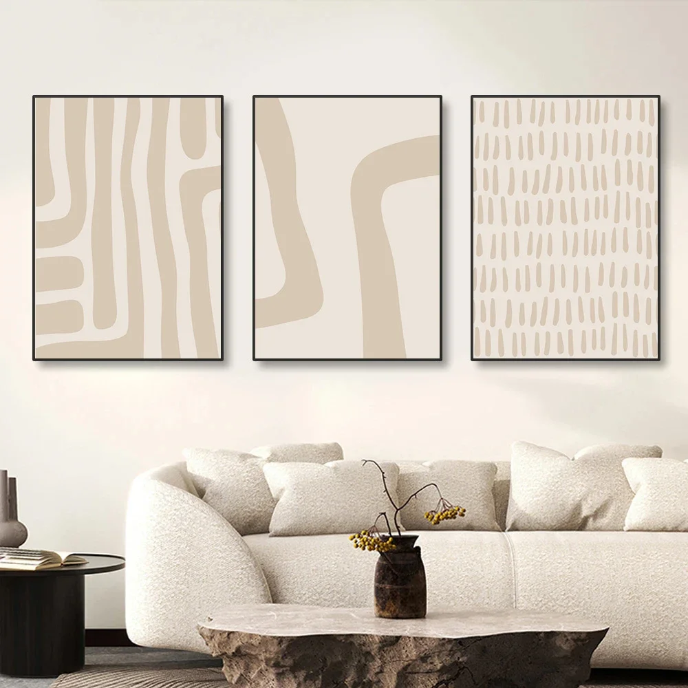 

Boho Abstract Geometric Mid Century Beige Posters And Prints Canvas Painting Modern Neutral Wall Art Pictures Living Room Decor