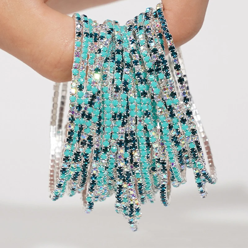 5pcs Fashion Colorful Acrylic Crystal Rhinestone Elastic Bracelet For Women Stretch Wristband Wedding Bracelets Daily Jewelry - Image 3