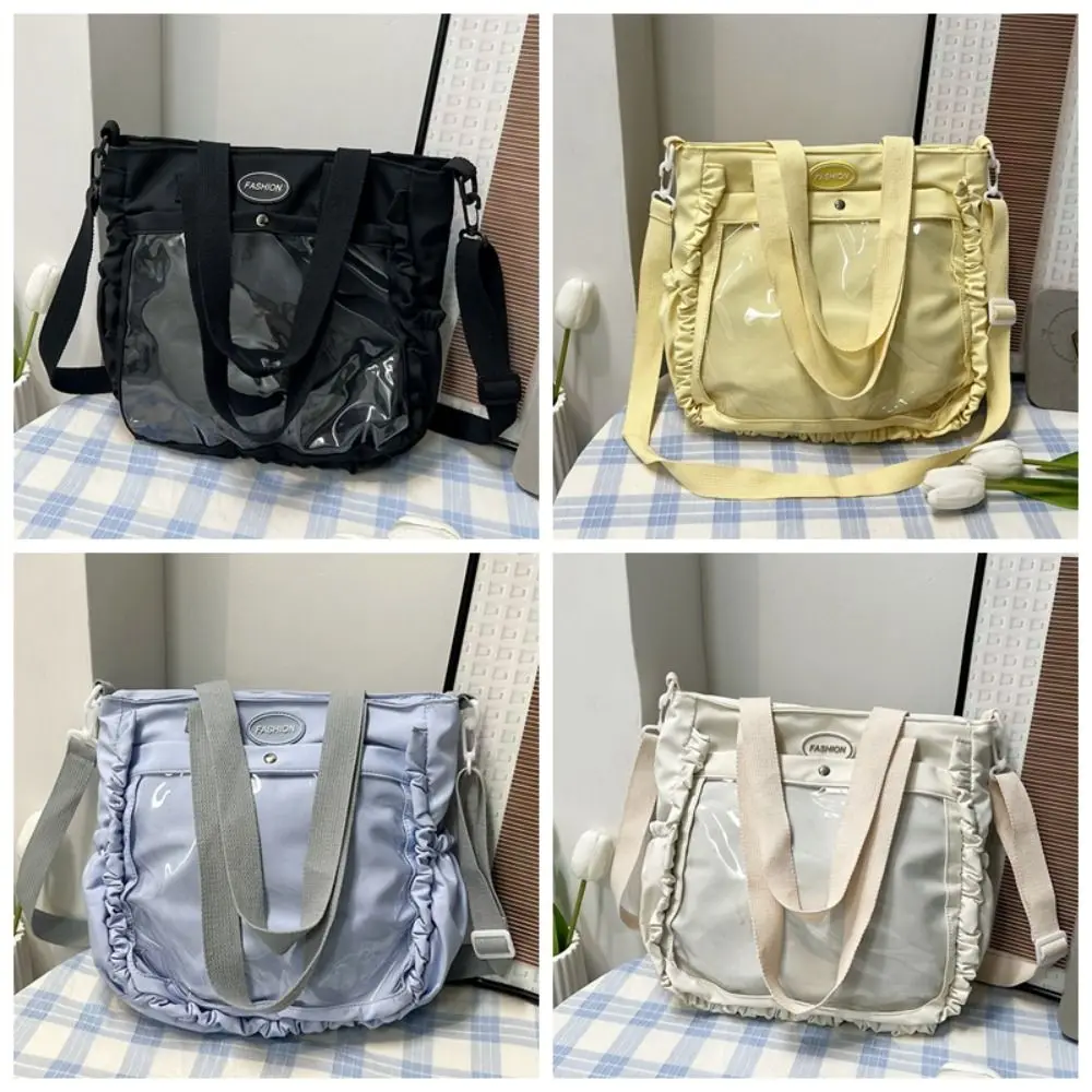 Tas Tote Kanvas Nilon Ruffles Itabag Transparan PVC Fashion Tas Sekolah Siswa Tampilan Lencana Gaya Jepang