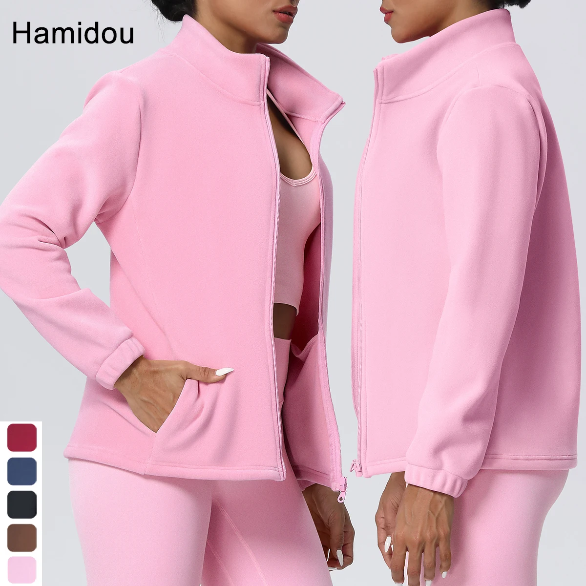 

Трендовая зимняя теплая спортивная бархатная куртка на молнии, женская свободная одежда для йоги, пальто с карманами, модная спортивная одежда для бега, йоги с длинными рукавами