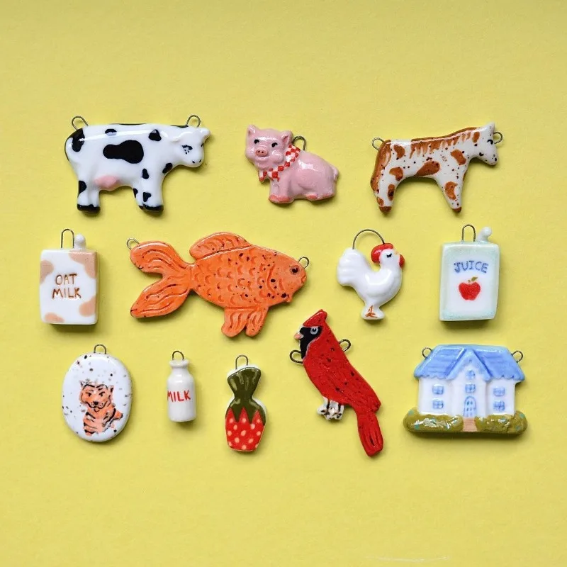 Nuevos lindos patrones de animales manchado vaca cebra tigre loro casa 18K chapado en oro acero inoxidable DIY collar de moda regalo de Navidad