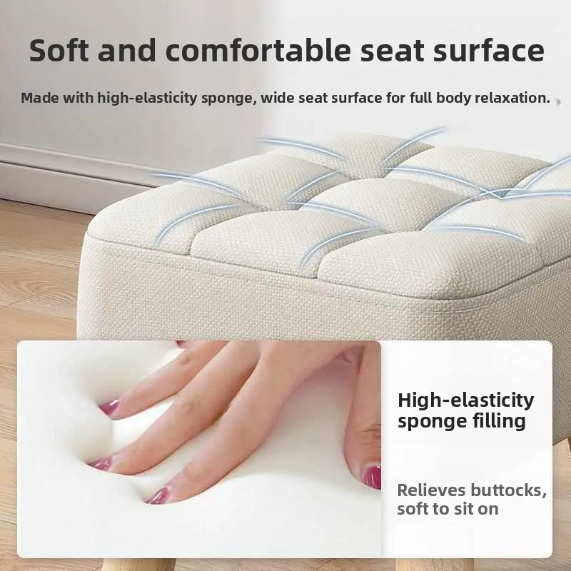 

Simple Design Wood Low Stool Home Living Room Sofa Footrest Soft Fabric Couch Cuion Small Bench Footrest
