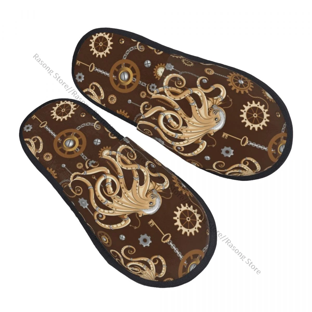 Octopus Steampunk Clocks And Gears Slipper For Women Men Fluffy Winter Warm Slippers Indoor Slippers