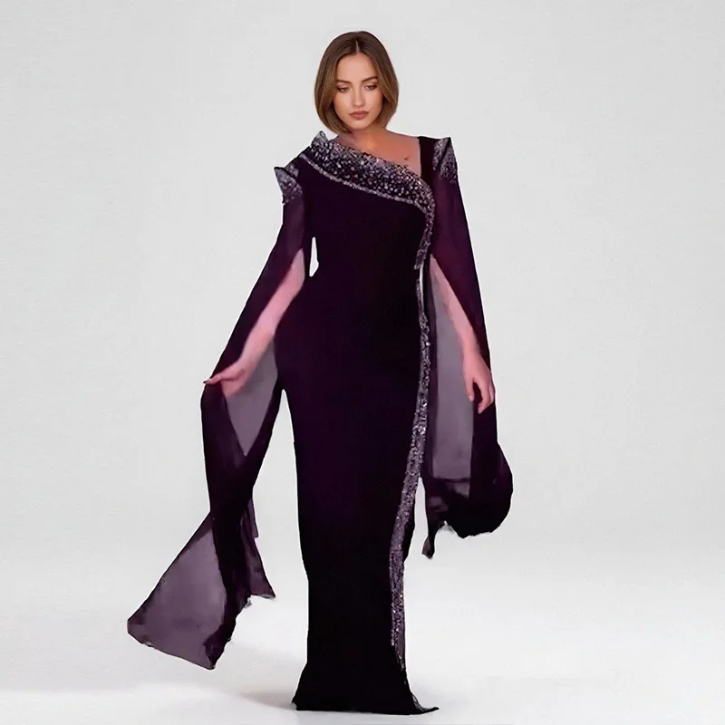 فساتين الحفلات المسائية الفاخرة الماس اضافية طويلة الأكمام ثوب للنساء أفريقيا ملابس الزفاف حفلة موسيقية Bodycon رداء طويل Dashiki