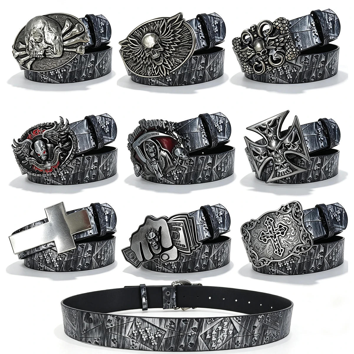 Silver Black Poker Belt For Men and Women Lucky Gamble Poker Metal Buckle Heavy Hip Hop Belt Punk Style Playing Card Street