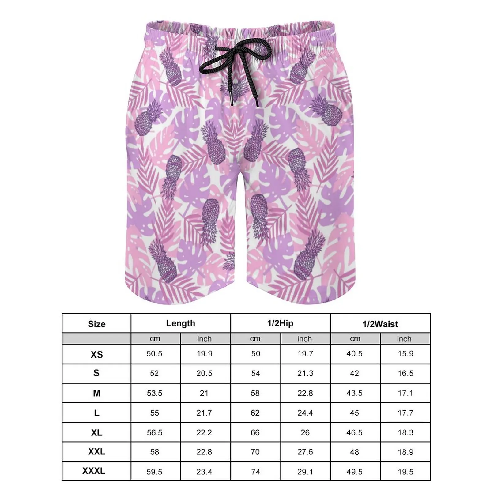 Summer Colourful Hawaiian Print Beach Pants Men's Lightweight Loose-Fitting Lace-Up Gym Shorts Casual Sports Shorts with Pockets