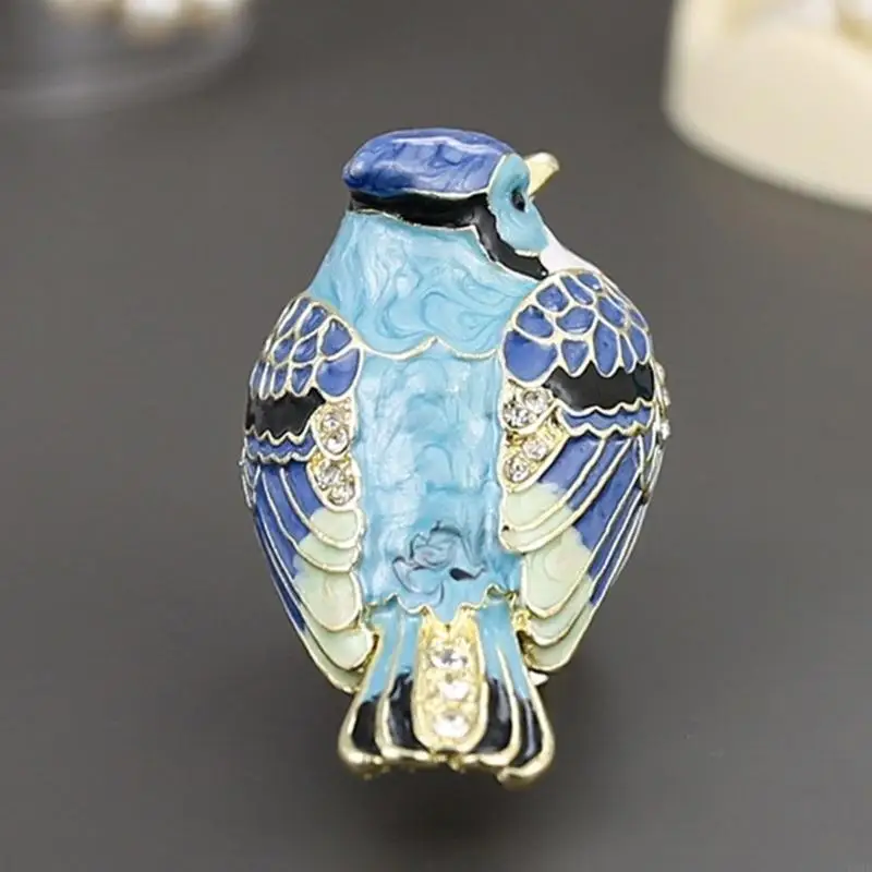 Metal Bird-Form Jewelry Storage Box with Warm Metallic Trim and Clear Embellishments for Tabletop Display and Storage Y5GB