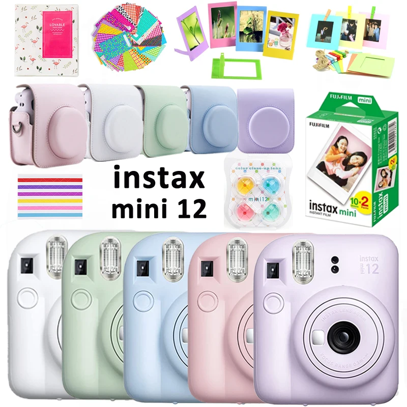 Fujifilm Instax Mini12 kamera + 20 lembar, Film Mini + Album + tas sarung + 10 dalam 1 kit untuk hadiah Hari baru anak perempuan