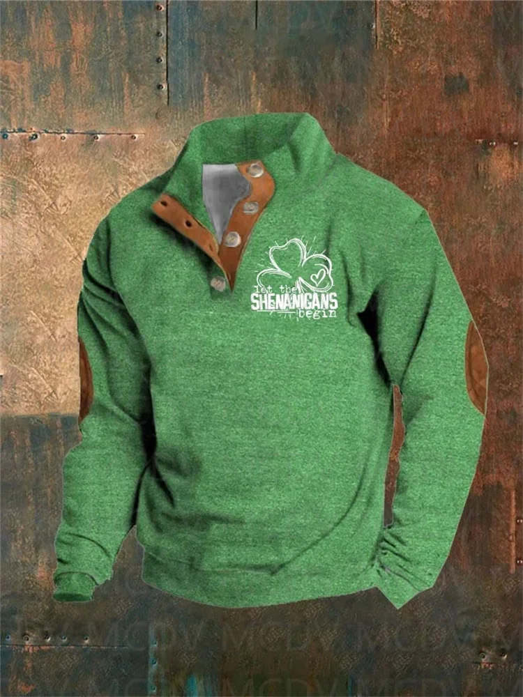 Men\'s Irish Cross St.Patrick Day Flah Print Button Casual Sweatshirt Men\'s Polo Pullover Men Sweater