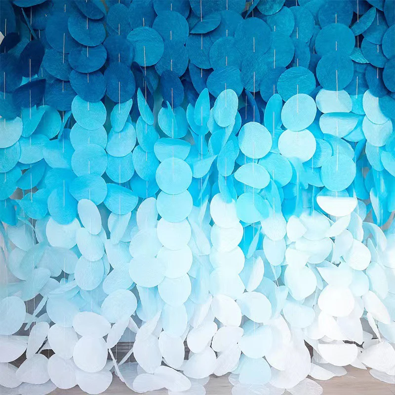 12.5M Blue White Under The Sea Birthday Party Baby Shower Decorations Circle Garland Royal Blue Paper Polka Dot Hanging Streamer