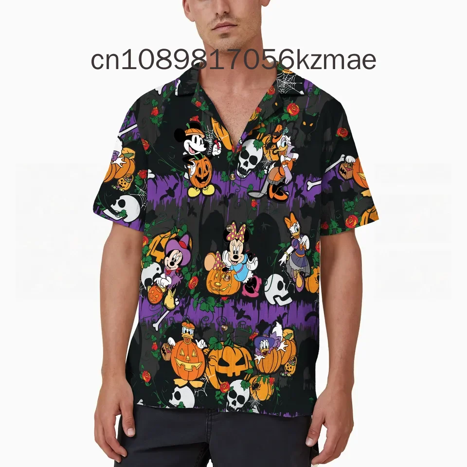 

Disney New Halloween Collection Disney Mickey Anime 3D Printed Men's Lapel Short Sleeve Slim Fit Hawaiian Shirt Y2k