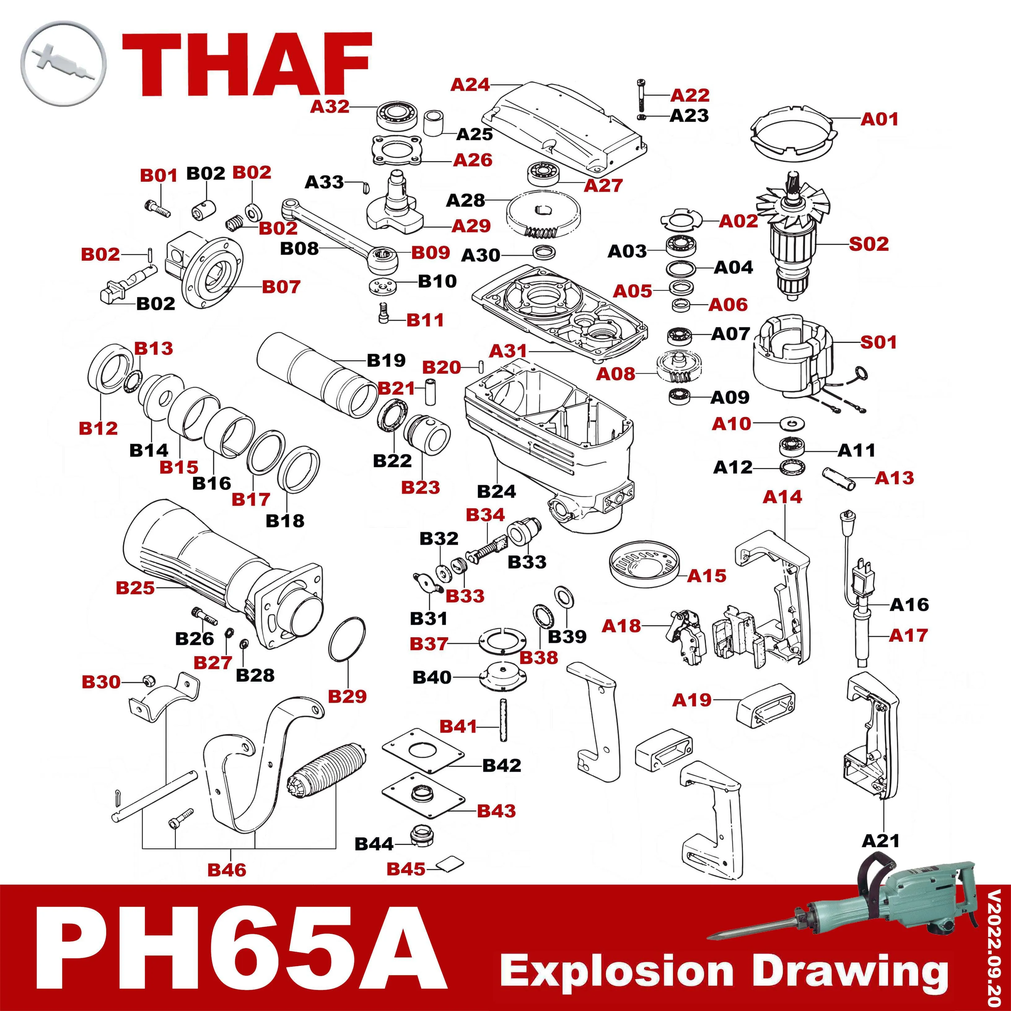 THAF замена запчасть Электроинструменты детали для HITACHI ОТБОЙНЫЙ МОЛОТОК PH65A