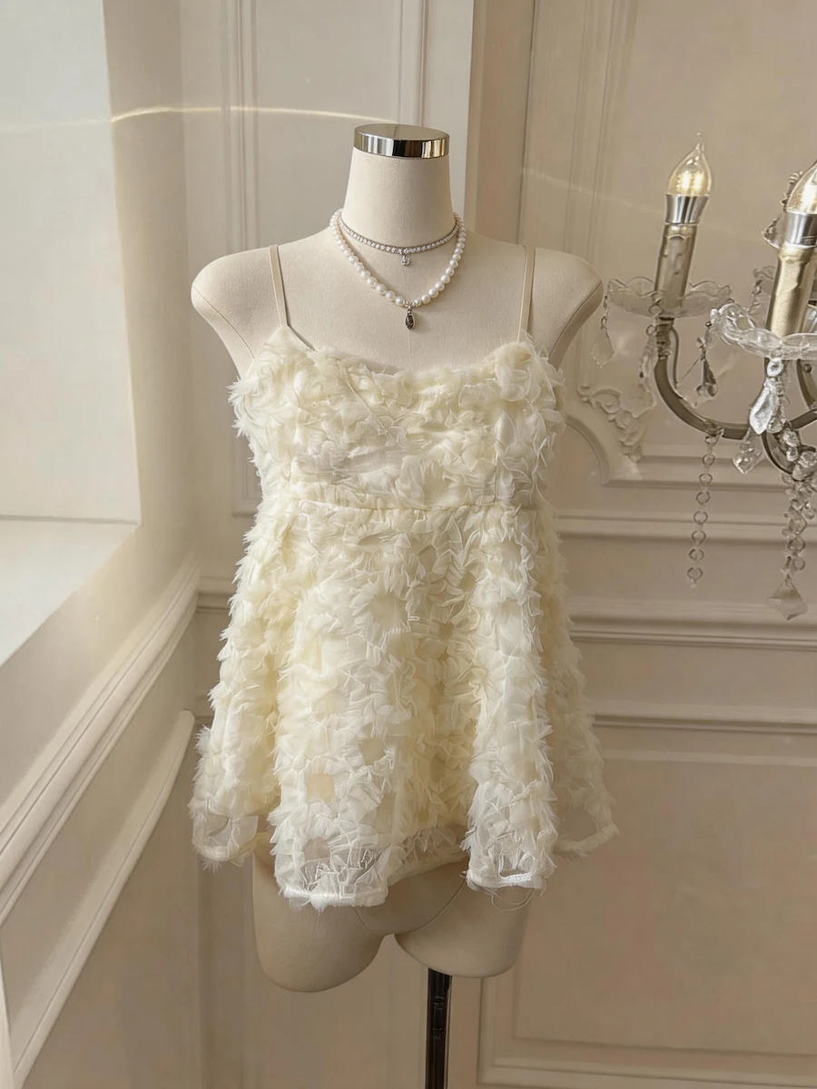 

Cherry Blossom Color Lace Strap Vest Women's Summer New Style Design Sensation Sleeveless Shoulder Bared Doll Shirt Top