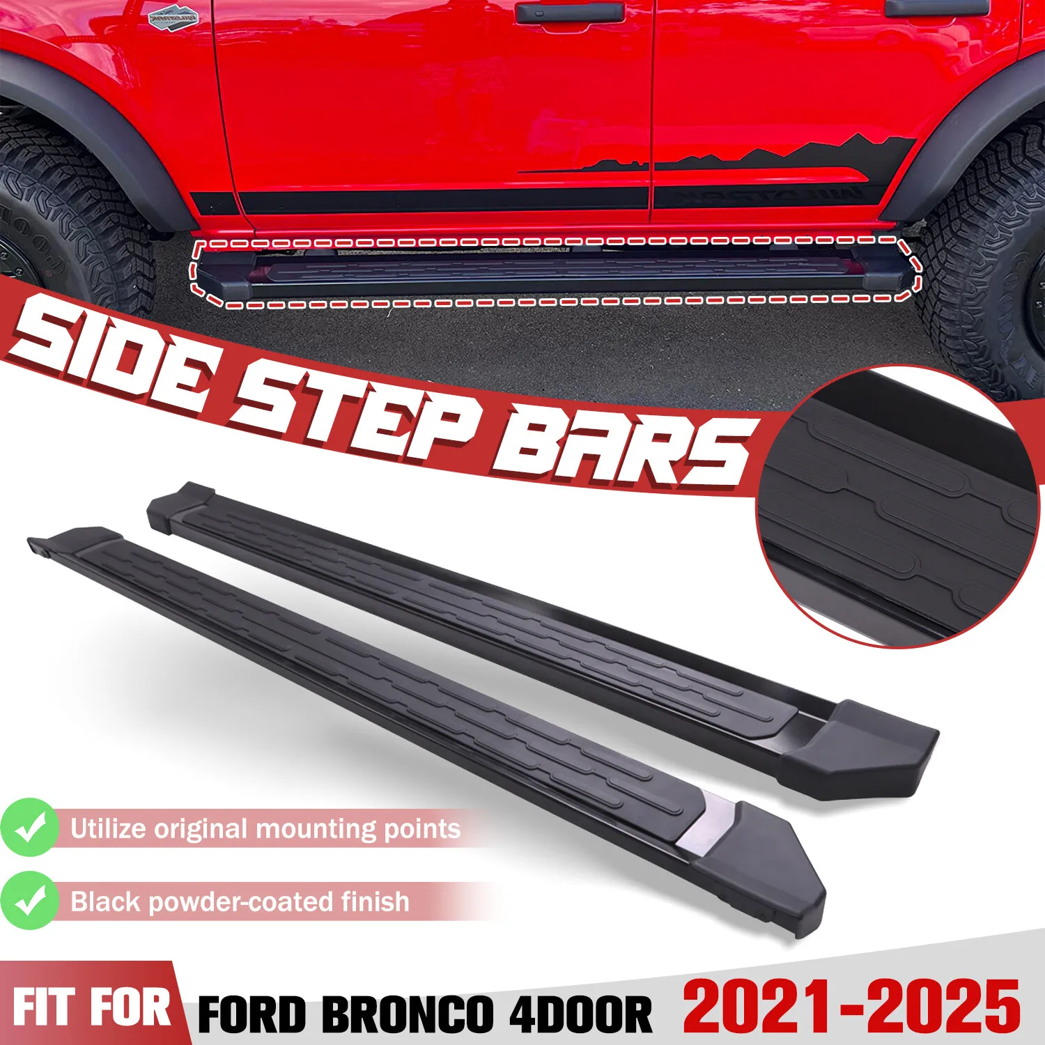 

Running Boards Fit for Ford Bronco 4-Door 2021-2025 Side Step Bars US STOCK NEW