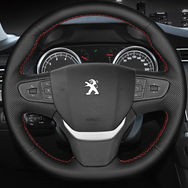 

Custom Hand-Stitched Non-Slip Leather Steering Wheel Cover For Peugeot 408 2014-2019 Traveller 2016-2019 Citroen C3-XR 2015-2019