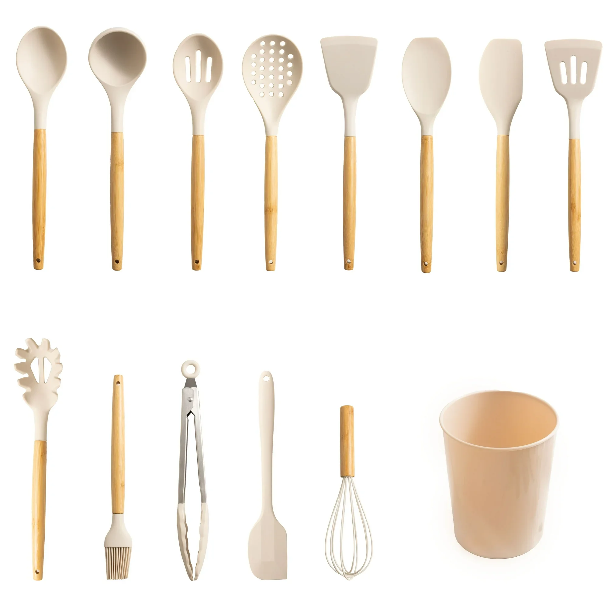 

14-Piece Silicone & Bamboo Cooking Utensil Set, Heat-Resistant Kitchen Tools with Wooden Handles, Non-Stick Safe, Durable & Eco-