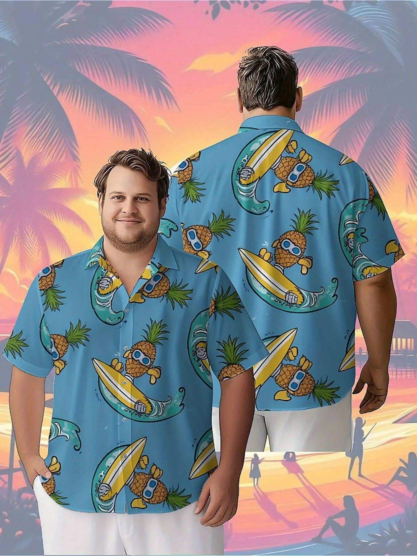 

Men's Plus Size Hawaiian Shirts Tropical Surf Pineapple Pattern,Unisex Baggy Aloha Shirts,summer Alternative Clothing