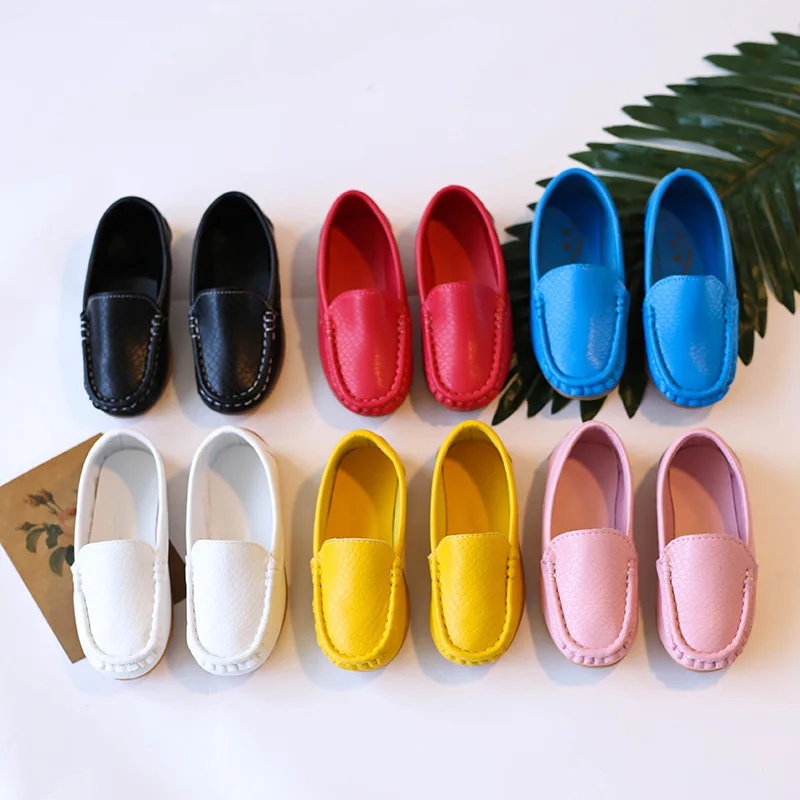Kids'Casual Shoes Solid Color PU Leather Fashion Spring Flat Shoes For Children Anti-slip Black White Shoes Size 21-36