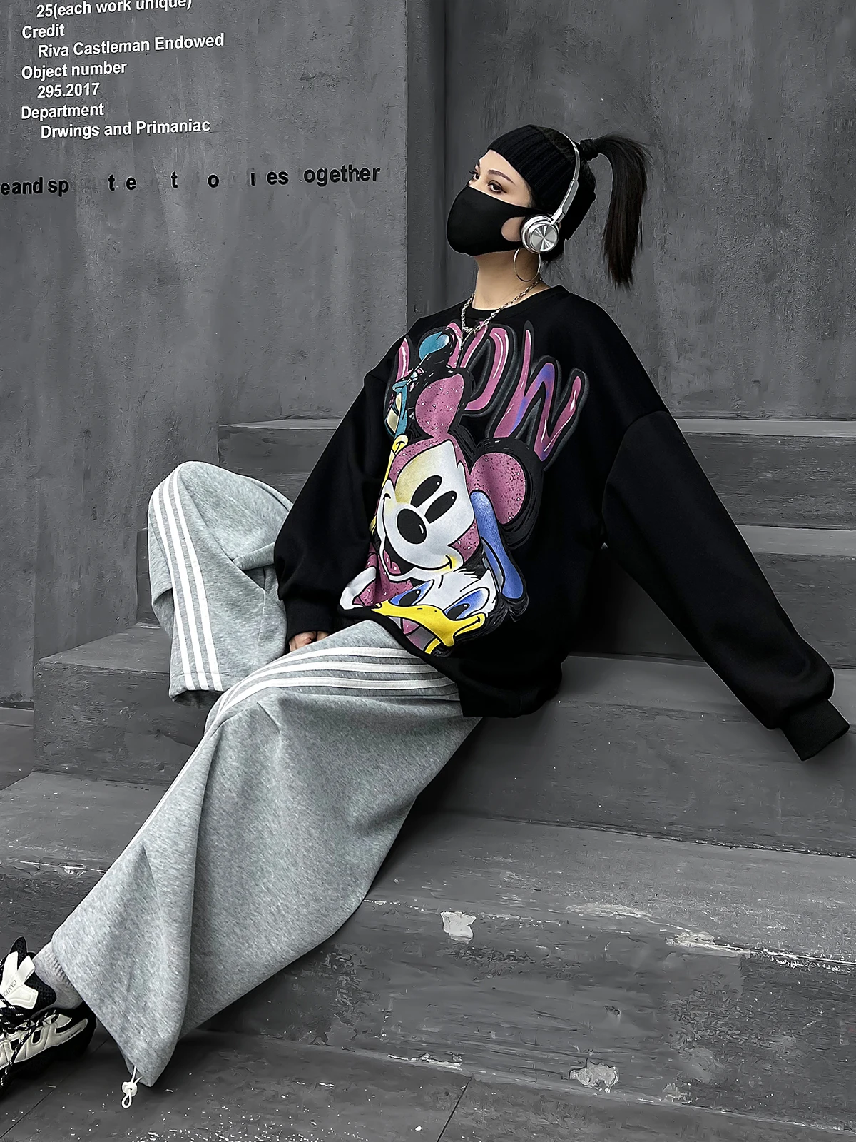 

M-Home Trendy Brand Spring Loose Long Sleeve Women's Set Cool And Fierce Street Style Two-Piece Suit Wide Leg Pants Hoodie