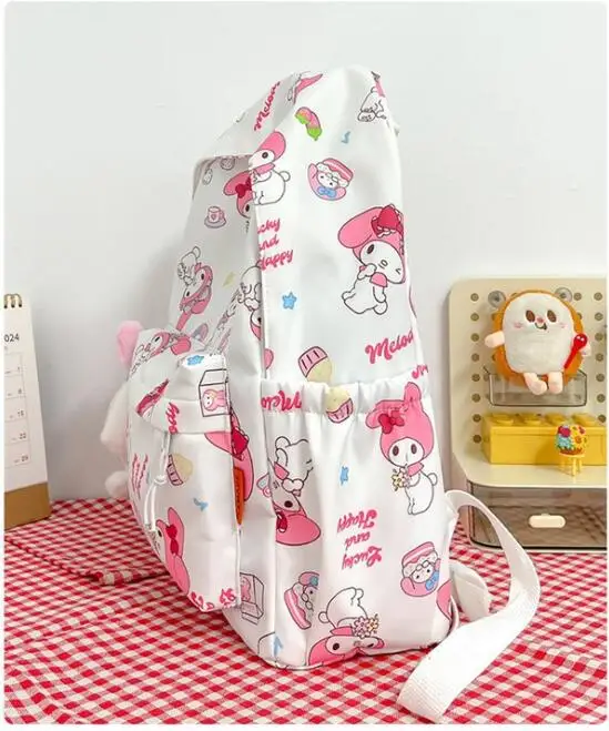 Mochila impermeable con estampado de My Melody para mujer, bolsa escolar versátil de Anime de dibujos animados, a la moda