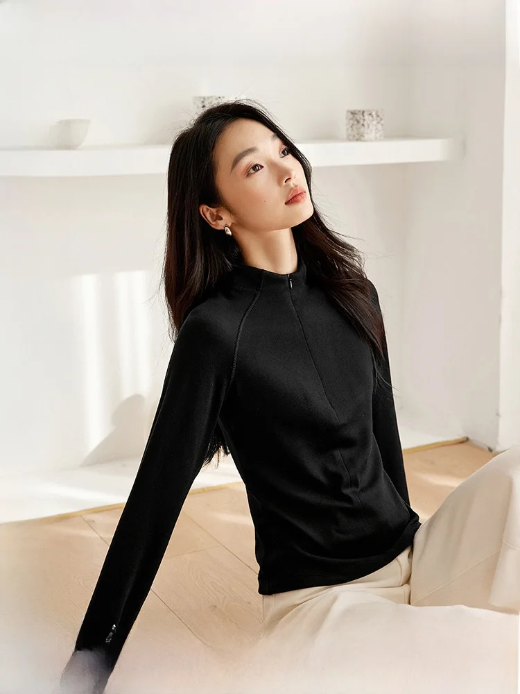 

Женская облегающая футболка с длинным рукавом и высоким воротником, базовый слой, внутренняя одежда, топ, весна-осень, новая модная модель