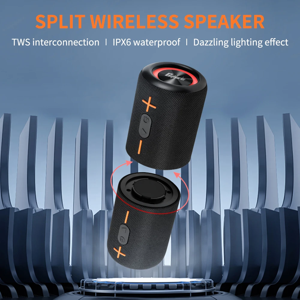 Portable Outdoor IPX6 Waterproof Subwoofer 2 In1 RGB Colorful Light 20W TWS Wireless 3D Surround Put Together Bluetooth Speakers