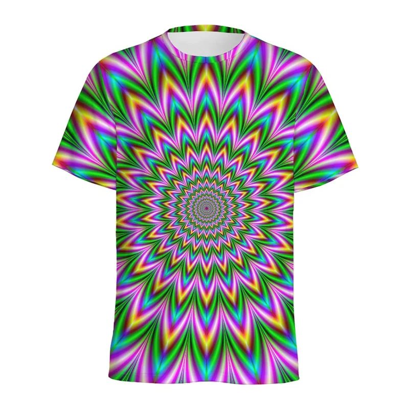 Colorful Spiral Dizzy Pattern T Shirt For Men Summer Casual Round Neck Short Sleeve Tops 3d Printed Optical Illusion Tee Shirts