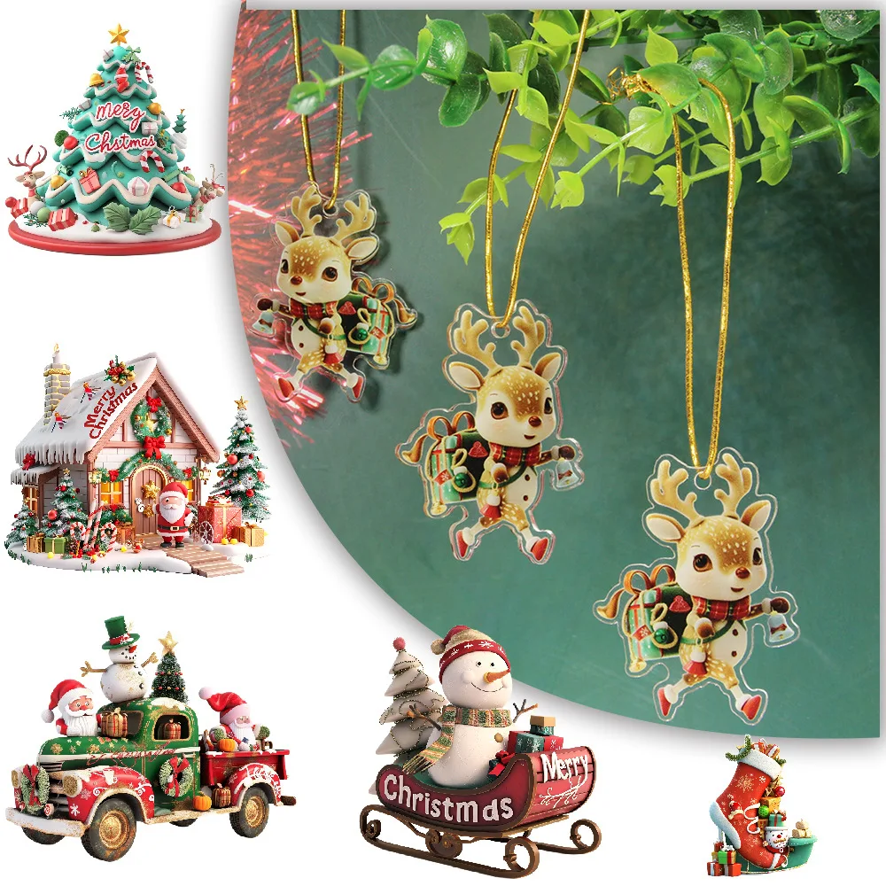 

300pcs/lot Christmas Theme Party Party Supplies Acrylic Christmas Tree Decorations Rope Hangings