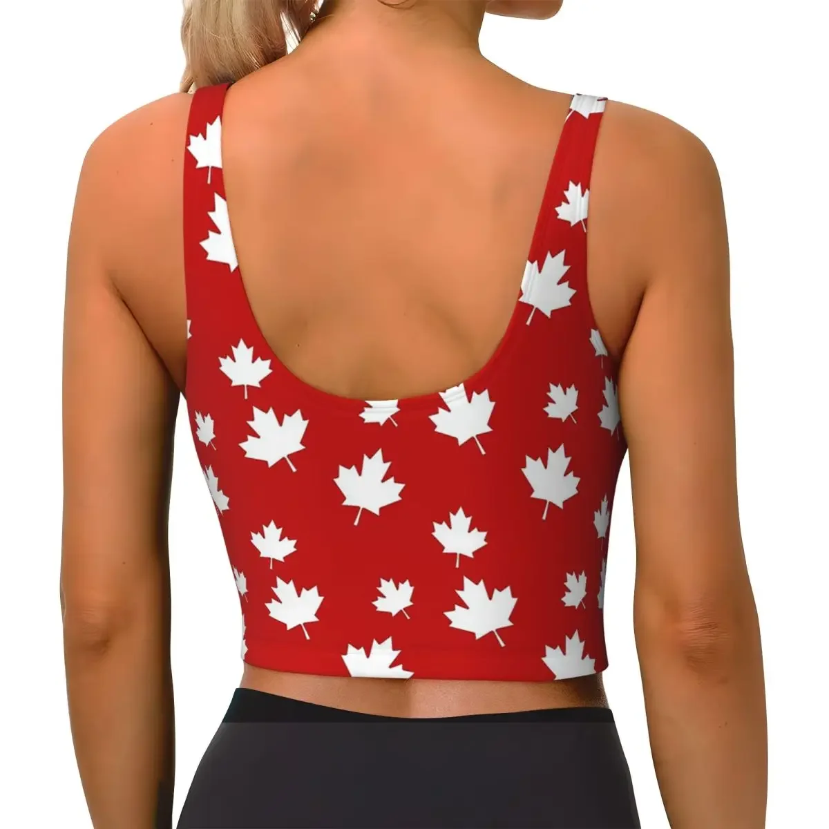 Custom Canada Maple Leaf Flag Pattern Red White Canada Flag Women Sports Bra High Impact Vest Gym Workout Yoga Crop Tank Top