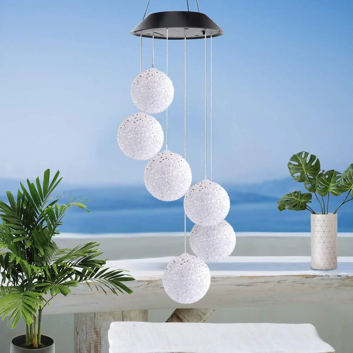 Solar Color-Changing Crystal Ball Wind Chime, Waterproof LED Hanging Light for Patio Garden Decor - view 6