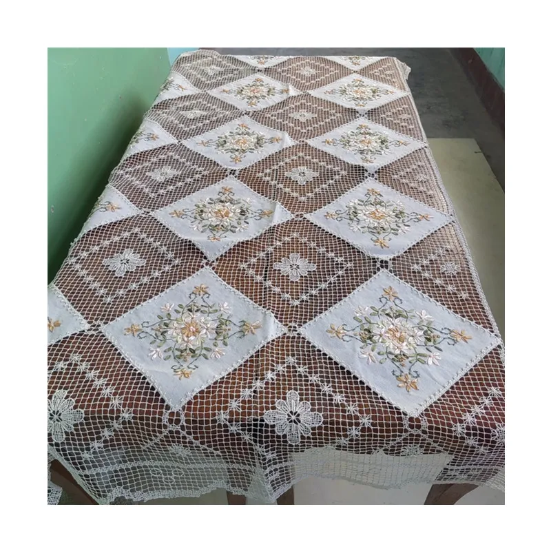 

Hand-hooked Tuscan embroidery table cover towel tablecloth lace rectangular European cotton ribbon embroidery