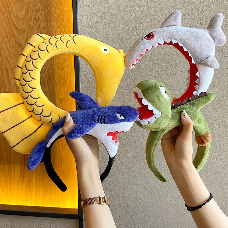 Cute Cartoon Funny Dinosaur Crab Shark Hair Band Women Girls Wash Face Makeup Hair Hoop 2022 Autumn Winter Exaggerated Headwear