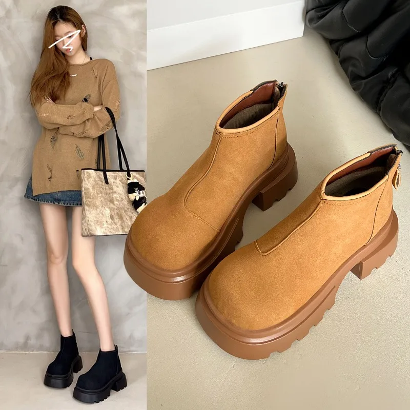 

Новинка 2025, модные зимние ботинки на толстой подошве, женские повседневные ботинки в стиле ретро, удобная модная хлопковая обувь, зимняя обувь с круглым носком