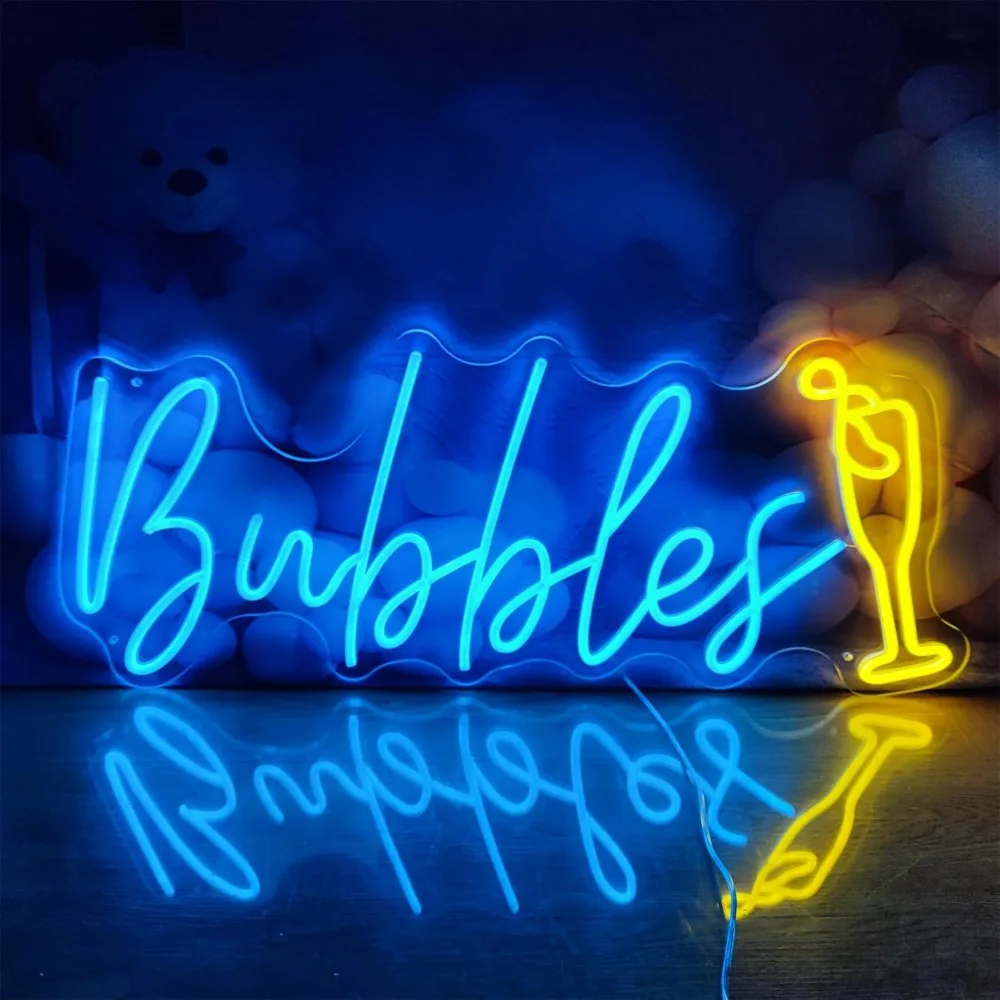 

Неоновая вывеска Bubbles 23,6×11 дюймов, светодиодный неоновый светильник цвета шампанского для свадьбы, помолвки, дня рождения, спальни, бара, паба, клуба, декора стен