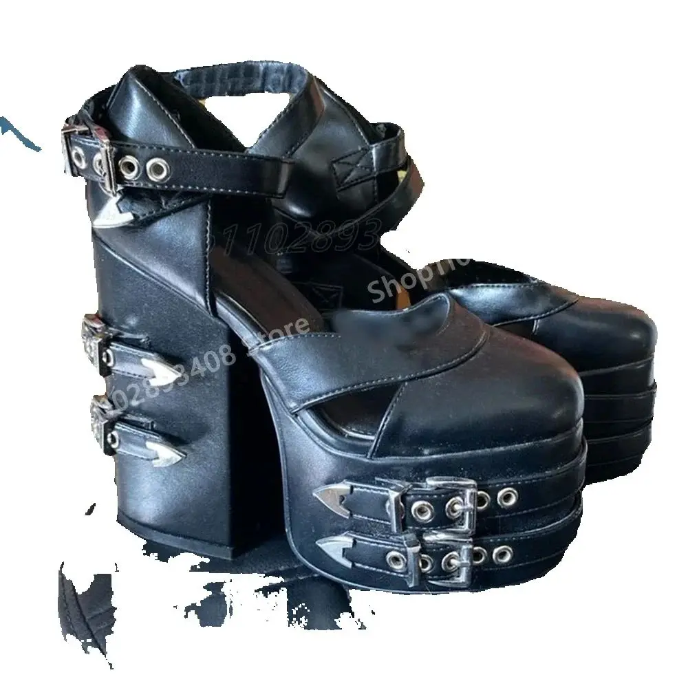 

Chunky High Heel Punk Style Buckle Belts Strap Matte Leather Pumps Sexy Women Shoes 2025 Fashion Summer Zapatos Para Mujere