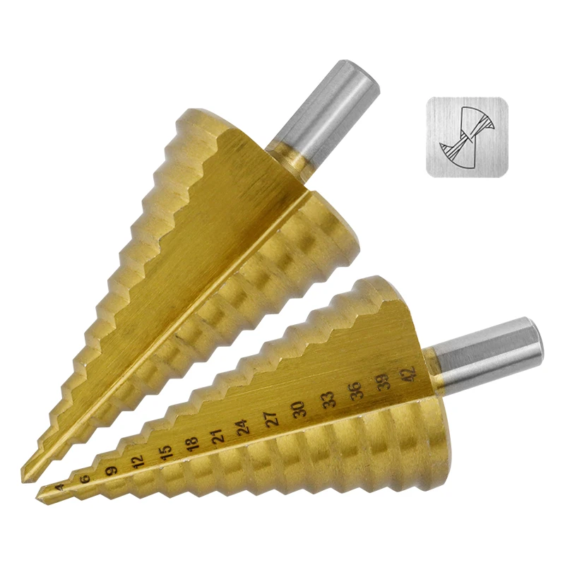 Triangle Handle Straight Groove Pagoda Drill 4-42 Titanium Plated Step Drill Electric Tool For Drilling  Expanding And Opening