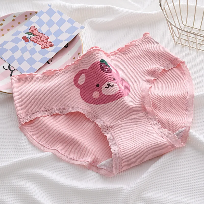 5 ks růžové květinové prodyšné kalhotky do poloviny pasu dámské japonské roztomilé tištěné dívčí studentské kalhotky spodní prádlo pro ženy - náhled 2